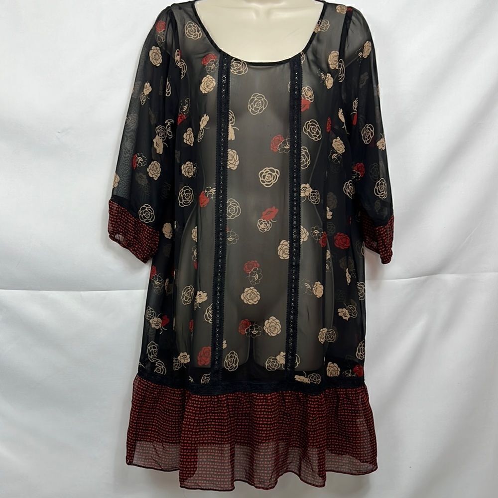 Moulinette Soeurs Anthropologie sheer long sleeve floral print dress size s EUC